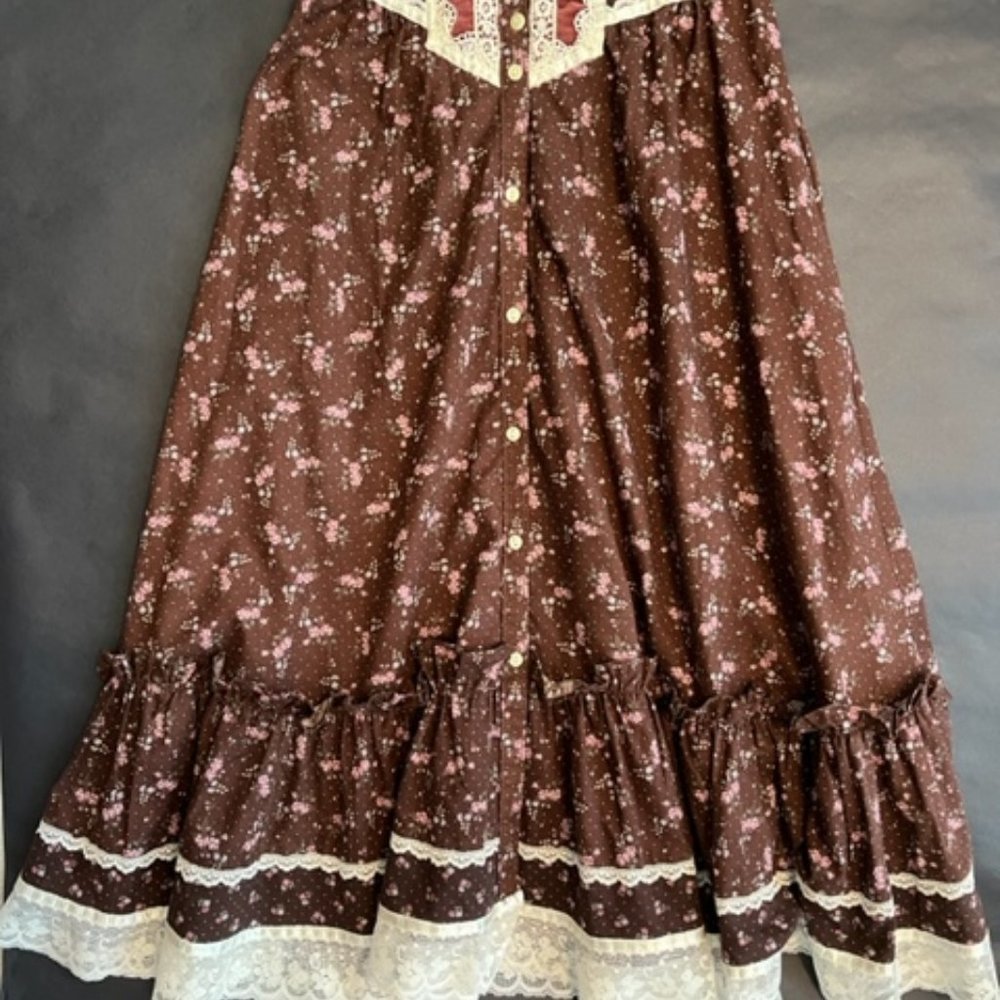 Gunne Sax Brown Floral Prairie Skirt Size 7